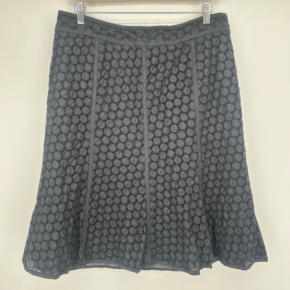 Alfani Women's Black Eyelet‎ A-Line Midi Skirt Cotton Lined Size 16 Boho Classic